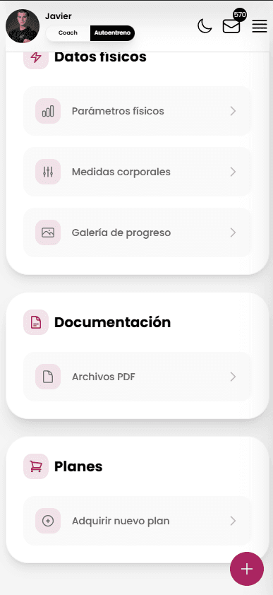 Sección de perfil y ficha del cliente