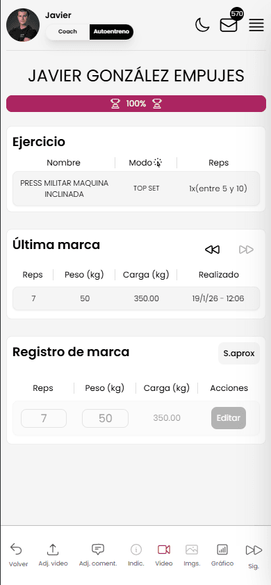 Ficha del ejercicio y registros
