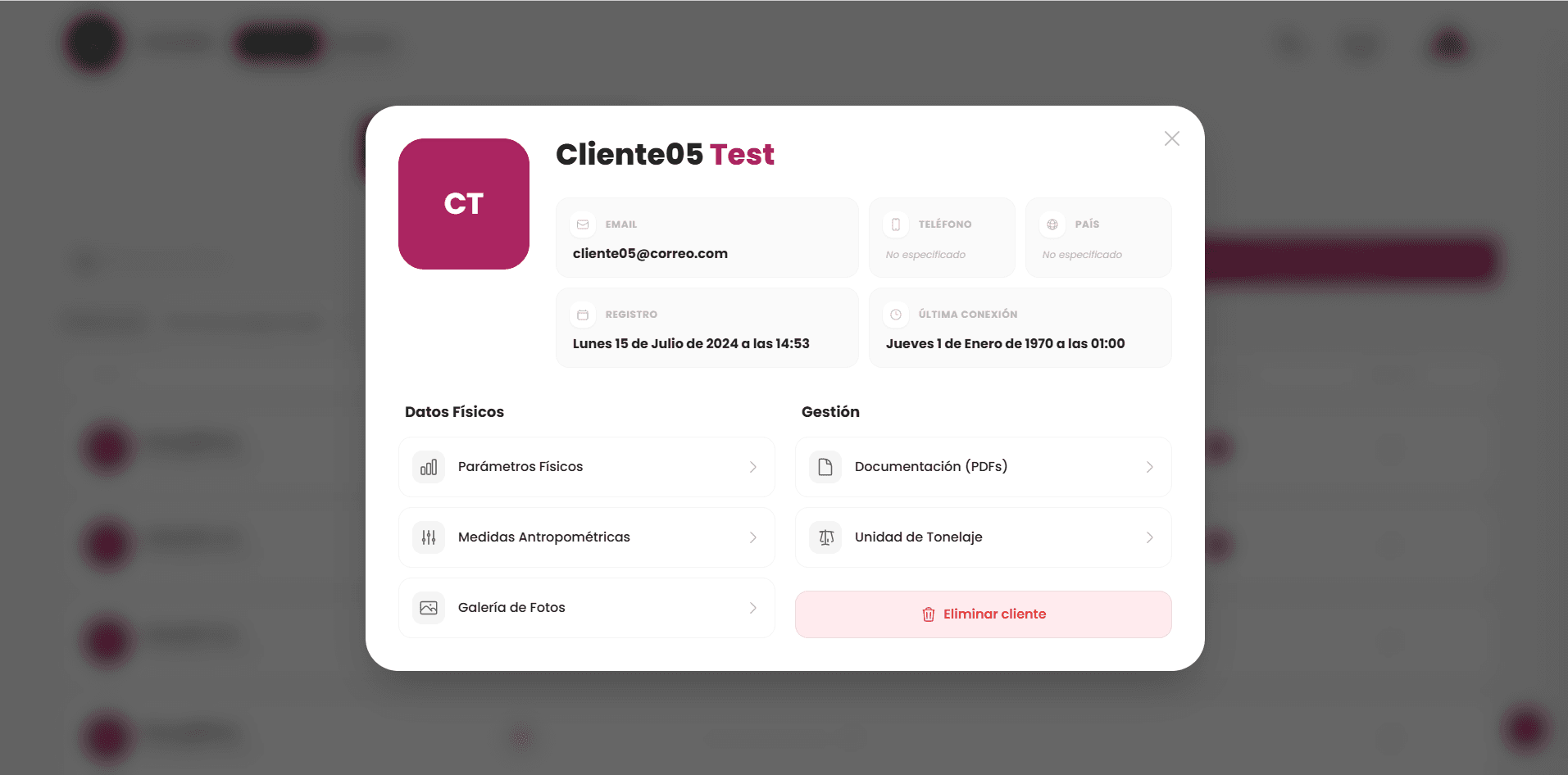 Ficha detallada del cliente