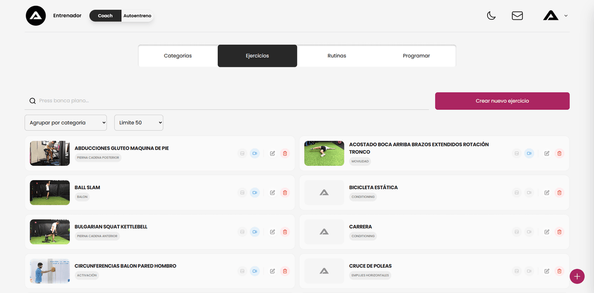 Listado de ejercicios